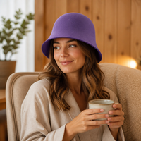 Chapeau de sauna en feutre de laine violet à logo brodé personnalisé, forme cloche, à large bord évasé, protection thermique pour spa et hammam