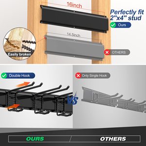 Support mural robuste pour outils avec 6 crochets doubles, organisateur de rangement pour outils de garage et de jardin - Product Image 2