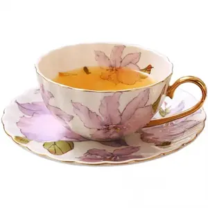 European Floral Custom Home Cafe Tea Time Supplier Coffee Cup Ceramic Tea Set with Saucer