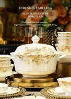 Luxuriöses Gold-Blumen-Knochenporzellan-Geschirrset Elegante Keramikschalen und -teller für Zuhause, Hochzeiten und Bankette Spülmaschinenfest