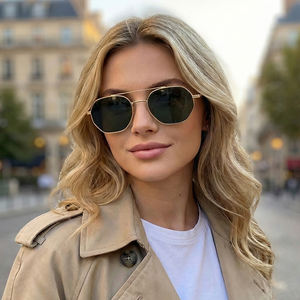 <span class=keywords><strong>2026</strong></span>年トレンド ユニセックスファッション ヴィンテージメタル UV400 サングラス カスタムロゴ ポリゴン ダブルブリッジ 六角形サングラス 卸売 - Product Image 1