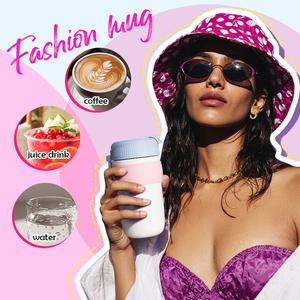Everich แก้วกาแฟสแตนเลสผนังสองชั้นกันรั่วแก้วมีฝาปิดและที่จับ2ใน1 - Product Image 4