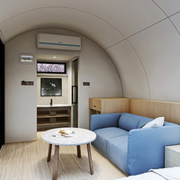 Maison conteneur préfabriquée de luxe moderne, design capsule spatiale, mobilier inclus, solution de vie portable, salle de bain et cuisine