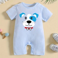 Romper Bayi Summer Infant Motif Kustom 100% Katun Biru Langit Lengan Pendek Kancing Tekan di Selangkangan