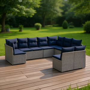 Ensemble de canapés de jardin en polyrotin gris avec coussins, 9 pièces, mobilier d'extérieur au design contemporain - Product Image 2