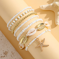 Ensemble de 7 bracelets de plage faits main tendance, perles blanches et dorées, breloques coquillages et étoiles de mer, thème océan, cadeau bijoux pour femme