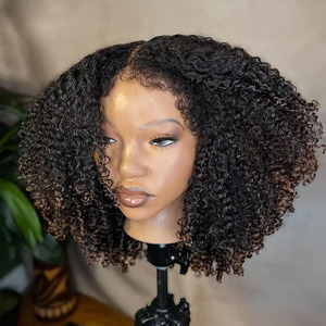 วิกผมมนุษย์แบบ Afro Curly ขนาด 250% สำหรับ<span class=keywords><strong>ผู้หญิง</strong></span> แบบ Pre Plucked 13x4 พร้อมผมด้านหน้าแบบ Pre-Cut Lace วิกผมสีน้ำตาลออมเบรแบบไม่ต้องใช้กาว - Product Image 4