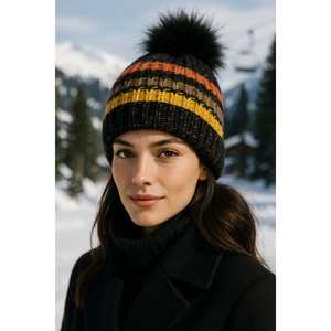 หมวกไหมพรมนำเข้าพร้อมพู่สีดำและซับในขนสัตว์ BERE1133 - Product Image 5