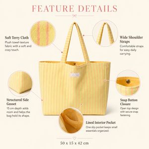 กระเป๋าโท้ทผ้าเทอร์รี่เนื้อนุ่ม ทนทานต่อการใช้งาน  พร้อมตัวเลือกขนาดที่กำหนดเอง  กระเป๋านักเรียนแบบใช้ซ้ำได้  กระเป๋าซุปเปอร์มาร์เก็ตคุณภาพพรีเมียม - Product Image 5