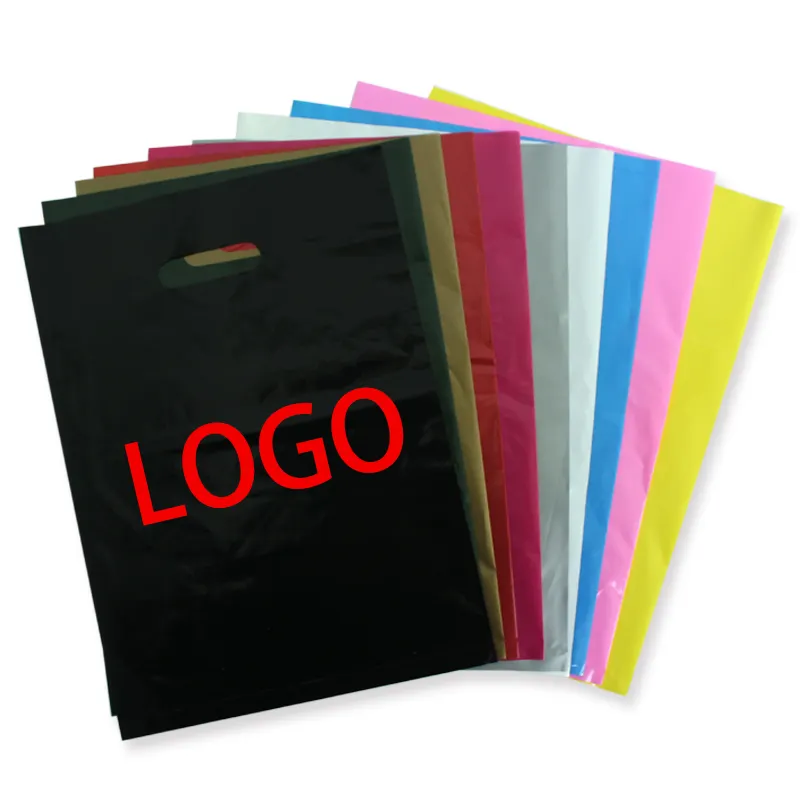 Convenient Custom Own Logo Transparent Shopping Useful Plastic Bags Die Cut Plastic Punch Handle Bag