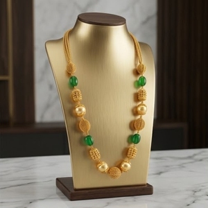 Antique 925 Silver <b>Necklace</b> with Green Beads Pearls Long Chain Mala <b>Statement</b> Jewelry for Women Wedding Party Gift Traditional - Product Image 5