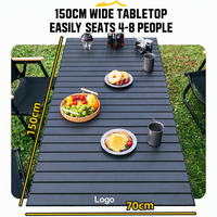 Table de camping pliable 60-150 cm en acier carbone imitation bois pour pique-nique et camping en plein air, portable