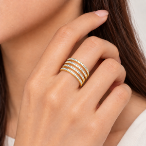 แหวนเซอร์คอนโค้งหลายชั้น สแตนเลสสตีล ชุบทอง 14K แบบสุญญากาศ แหวนเซอร์คอนแบบปรับขนาดได้ - Product Image 4
