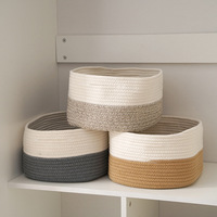 Panier de rangement en corde de coton naturelle, grand format, tissé pour couverture, jouets, oreiller, panier