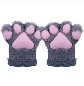 Women Girls Winter Cute Embroidered Bearpaw <b>Cat</b> Paw Half Finger <b>Plush</b> Warm Gloves - Product Image 5