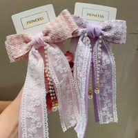 Pince à cheveux papillon double couche avec nœud en ruban et pompon, accessoire pour fille