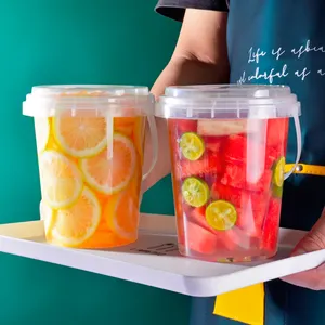 Cubo de plástico personalizado grado alimenticio sellado con tapa 1000ml fruta yogur té de la leche Cubo de embalaje