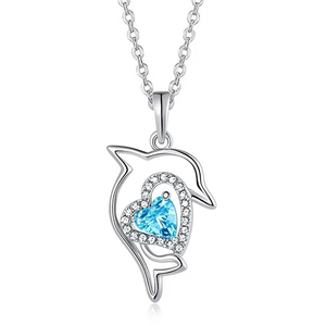 Arine Animal Pendentif Collier Dauphin Creux Coeur Bleu Mignon Exquis Pendentif 925 Pur Argent Bijoux Fabricant - Product Image 5