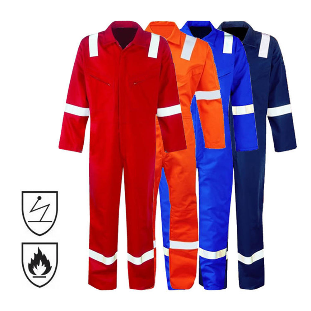 โลโก้ที่กําหนดเองทนไฟโดยรวมการก่อสร้างเหมืองแร่เสื้อผ้าความปลอดภัยชุด Workwear ชุด FRC FR สารหน่วงไฟ Coverall