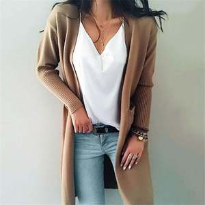 K1377 Casual Women's Anti-Wrinkle <b>Thick</b> Knit <b>Long</b> <b>Cardigan</b> Sweater with Pocket - Product Image 2