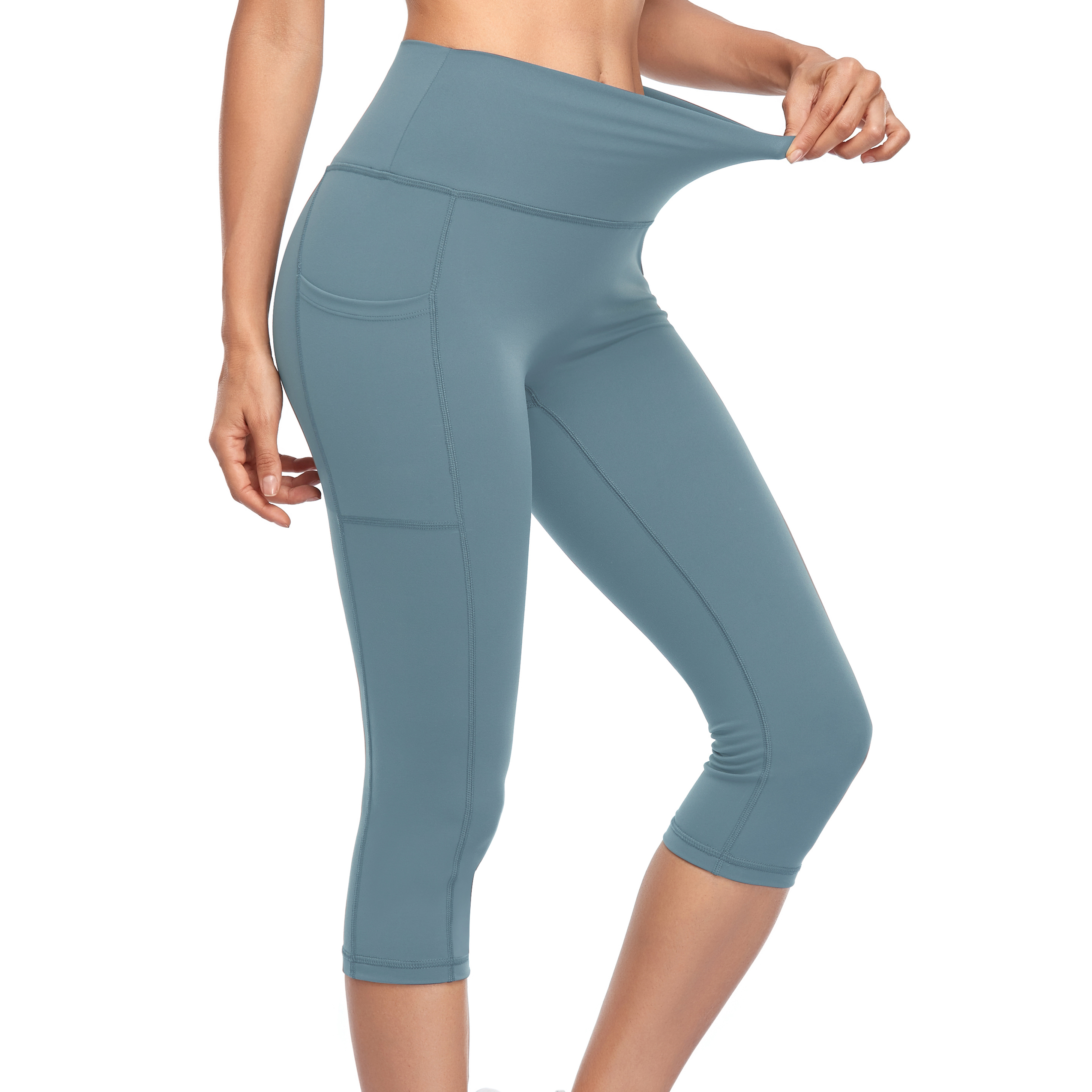 Customized Nylon Spandex Capris Yoga Pants Leggings with Pockets Women Capri Leggings