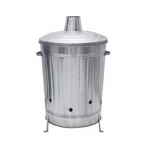 Bac à incinération de jardin en fer galvanisé avec couvercle et cheminée, bac à déchets de feu rond en métal pour brûlage extérieur, vente en gros usine - Product Image 4