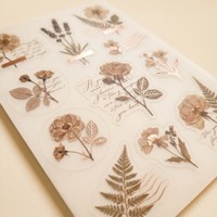 Feuilles d'autocollants en vellum or rose esthétiques personnalisées, thème fleurs séchées et calligraphie, OEM pour les marques de journalisation