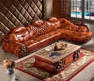 Divano antico soggiorno mobili in legno Set di divani classici in pelle sintetica in stile europeo