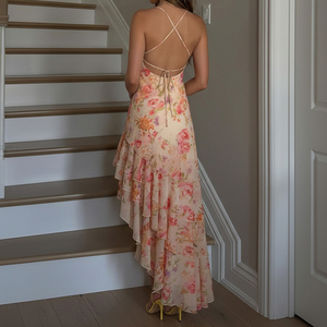 Robe midi asymétrique élégante à volants floraux pour femme, idéale pour les vacances à la plage - Vente en gros - Product Image 5