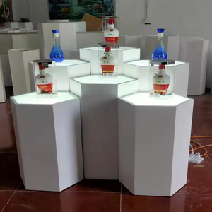 Modern Commercial Boutique <strong>Display</strong> Case Wooden <strong>Lacquered</strong> MDF Hexagonal Exhibition Stand Luminous Light Glass <strong>Table</strong> for Museums - Product Image 4
