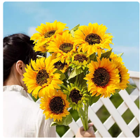 Buket Bunga Palsu Kering Bionik Gaya Alami Buatan Tangan Sunflower, Hiasan Meja Makan, Rangkaian Bunga Ruang Tamu