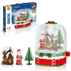 クリスマスギフトボックスビルディングブロックセットDIY教育玩具360度回転漫画サンタクロース子供のためのパーティーの装飾