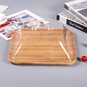 Plateau en verre et bambou Aymeirlock avec couvercle en acrylique 30x30 cm, plateau de service carré pour fruits, pain, bonbons - Product Image 1