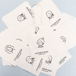 Etichetta per Abbigliamento con Illustrazione Ragazza Carina, Cartoncino Bianco, Cordino in Cotone, Spilla di Sicurezza, Disegno a Linee Kawaii - Product Image 1