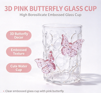 Mug en verre borosilicate rose papillon, texture en relief 3D, résistant à la chaleur, tasse transparente pour café, thé, lait, maison, bureau