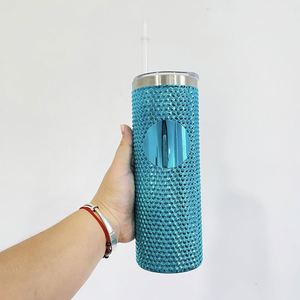 Gobelet isotherme en acier inoxydable de 23 oz, fin et droit, entièrement orné de strass, personnalisable avec logo, avec couvercle et paille, vente en gros - Product Image 5