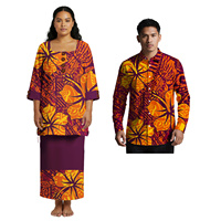 Vêtements personnalisés de haute qualité Chemise hawaïenne pour homme à col rabattu Chemise samoane pour femme Puletasi Ensemble 2 pièces Costume de couple décontracté polynésien