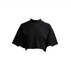 Summer Arrival Women's Lightweight <b>Black</b> Cropped T-Shirt Breathable Drop-Shoulder Crop <b>Tops</b> Logo Decoration Short Length Prices - Product Image 3