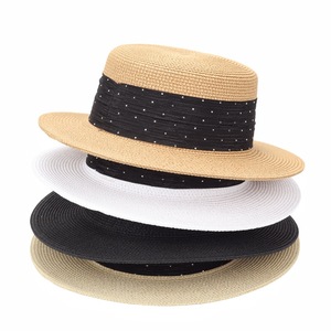 Sombrero de Paja para Mujer, con Cinta Negra, Protección Solar para la Playa, Sombrero de Verano a la Moda - Product Image 1
