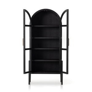 Vitrina de Estilo Francés para Sala de Estar, Librería de Madera Maciza con Puerta de Vidrio Arqueada - Product Image 4