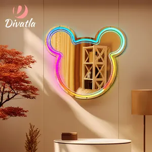 DIVATLA Dreamcolor Neon Mirror Rgb Neon Light with Music Rhythm Mode Mic Mouse Vanity Mirror With Lights