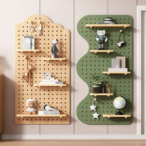 Solid Wood Pegboard Wall Shelf With Shelves For Entryway Storage Display Rack Custom Size Multi Layer Wooden Organizing Board - Product Image 2