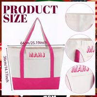 Bolsa de lona grande para almacenamiento de Mah Jongg, color crema y rosa, con bordado MAHJ, 25.19 x 14.17 pulgadas