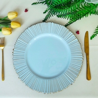 Assiettes de présentation rondes de luxe de 13 pouces, rose, bleu, avec bord doré, en plastique, décoratives, pour mariage, fête, dîner, durables