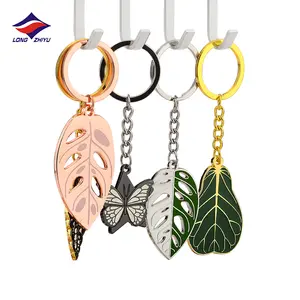 Longzhiyu 17 Years Keychain Supplier Custom Made Enamel Keyrings Leaf Shape Metal Colorful Key Chain with High Quality