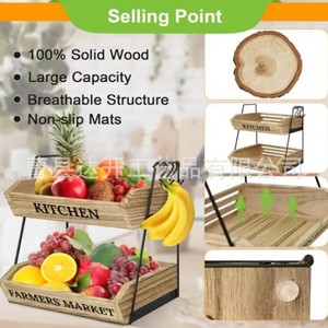 Wooden Double Layer Fruit Storage <b>Basket</b> With Handle Kitchen Vegetable Organizer Rectangle Multifunctional Stackable <b>Tray</b> - Product Image 2