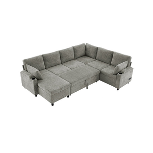 Sofá <span class=keywords><strong>Cama</strong></span> Moderno, Simple, Color Crema, Versátil, con Portavasos, Cargador USB y Espacio de Almacenamiento, Ahorra Espacio - Product Image 4
