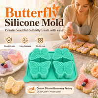 YMS 3D Schmetterlingsförmige Silikon-Antihaft-Kuchenform für Seife, Desserts, Kerzen, Wachsschmelzen, Schokolade, Gelee – Ofen- und spülmaschinenfest