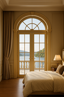 Fenêtre en alliage d'aluminium cintrée de luxe de style européen |   Fenêtre à battant de villa de style victorien en or champagne, certifiée Energy Star