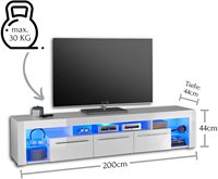 Plateau blanc de service TV de 5 pouces, planche basse, Table TV, meuble pour salon, Cordoba en bois avec portes, grand élément d'étagère
